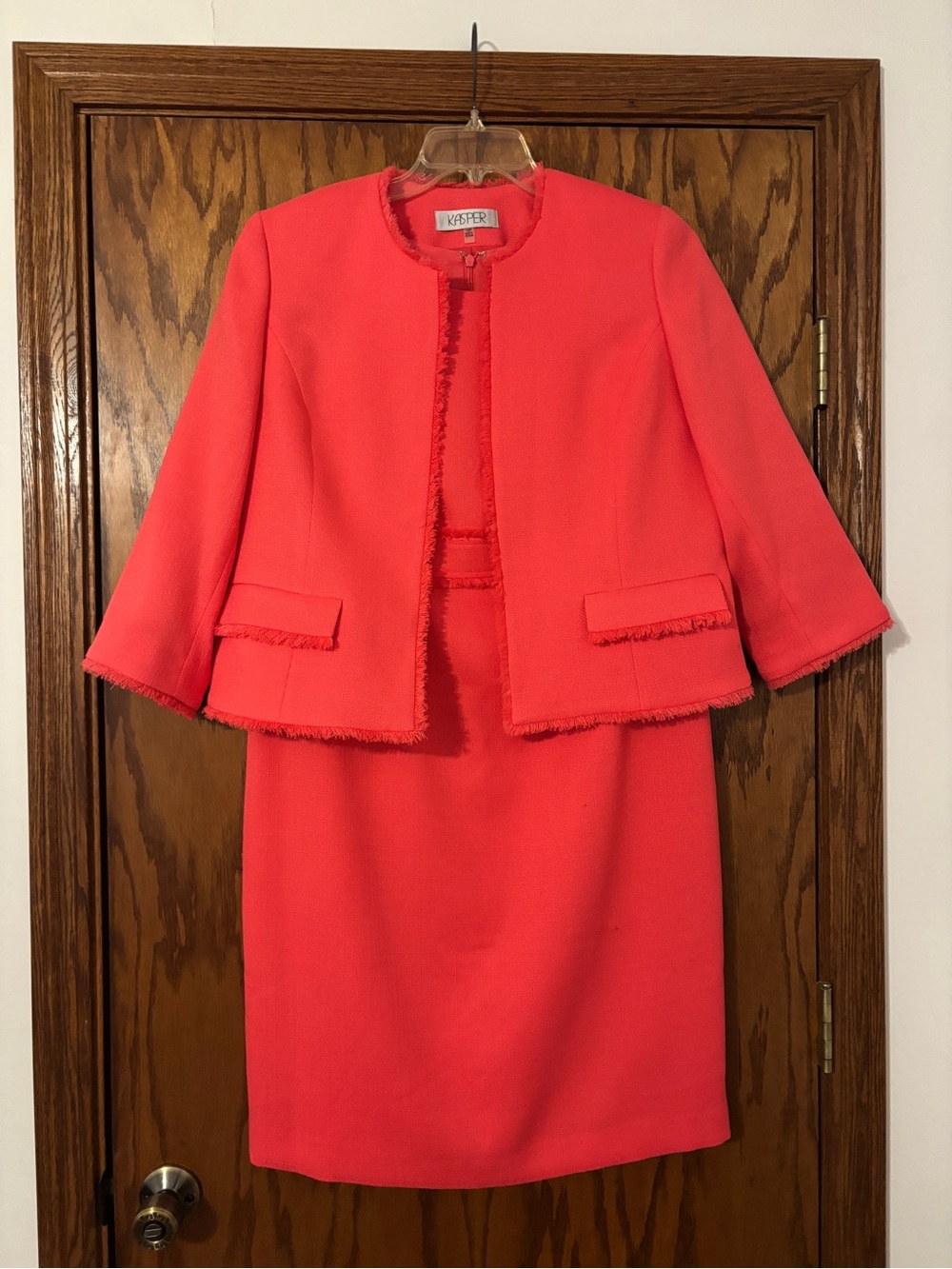 NWOT 12 Petite Kasper Coral Two-Piece Tweed Dress and Jacket Set